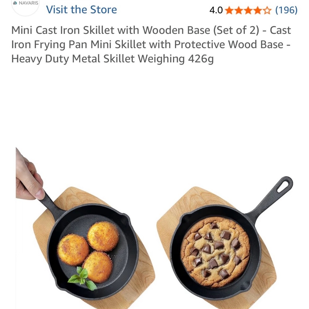 Mini Cast Iron Skillet with Wooden Base